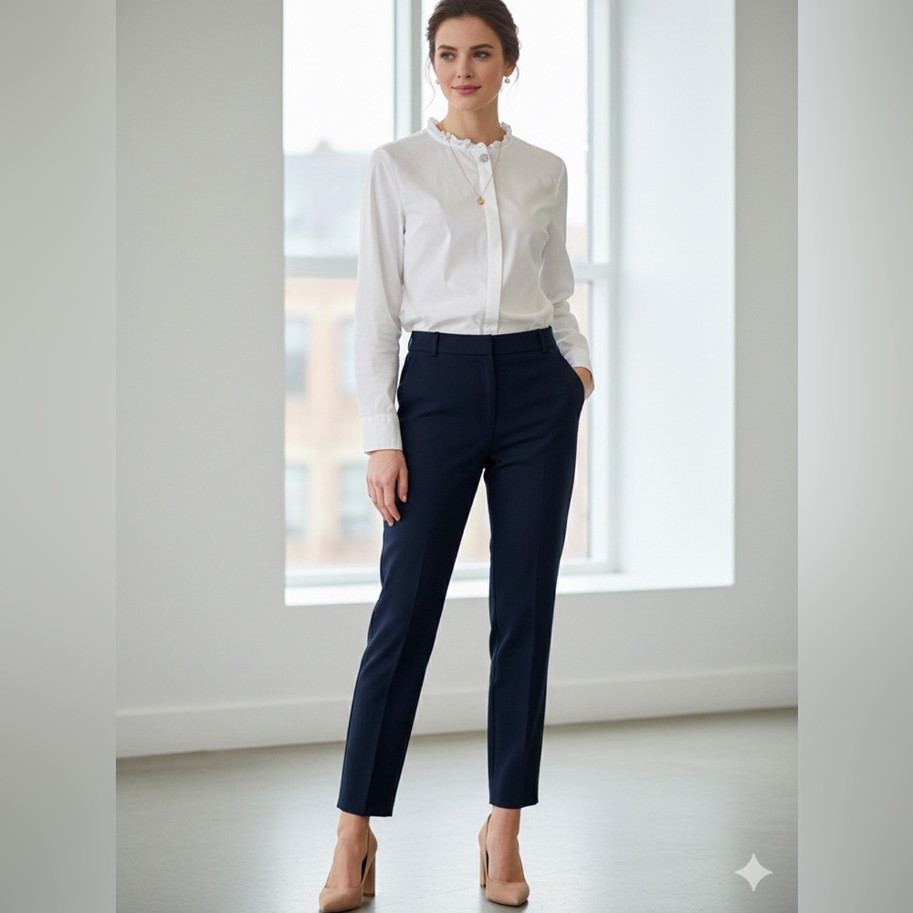Free Assembly White Ruffle Neck Button-Up Blouse | Size M